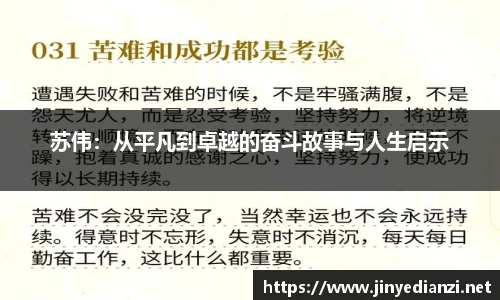 苏伟：从平凡到卓越的奋斗故事与人生启示